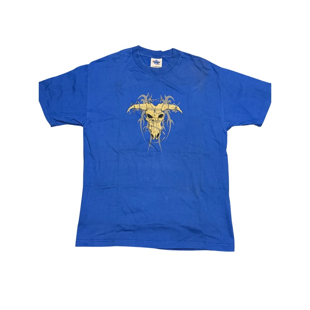 VTG Diamond Star Mens Graphic T-Shirt Blue Bull Skull Barbed Wire‎ Benzene Large